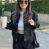 MUJER 2025 Women Jacket Cropped Bomber Jackets For Women Beige Black Tweed Jacket Woman Fashion Long Sleeve New In Short Coats 2