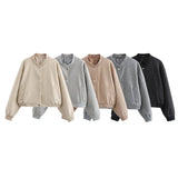 MUJER 2025 Women Jacket Cropped Bomber Jackets For Women Beige Black Tweed Jacket Woman Fashion Long Sleeve New In Short Coats 5