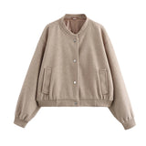 MUJER 2025 Women Jacket Cropped Bomber Jackets For Women Beige Black Tweed Jacket Woman Fashion Long Sleeve New In Short Coats 9