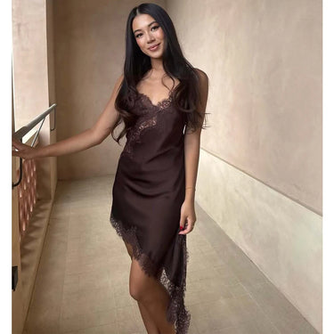 MUJER Lace Slip Mini Dress Women Satin Backless Summer Dress Woman Asymmetric Party Women's Dress Sexy Beach Dresses for Women 5