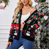 Merry Xmas Holiday Look Women's Knitted Sweater Cartoon Print Full Sleeve Christmas Cardigans Knitwear Warm Soft Jacket Coat Top 3