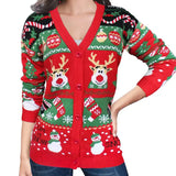 Merry Xmas Holiday Look Women's Knitted Sweater Cartoon Print Full Sleeve Christmas Cardigans Knitwear Warm Soft Jacket Coat Top 6