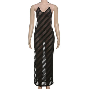 Mesh See Through Sexy Halter Party Club Maxi Split Dress Outfits Women Summer Sleeveless Backless Bodycon Long Dresses Vestido 3