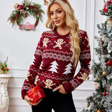 New Winter 2025 Christmas Women's Sweater Jacquard Print Full Sleeve O Neck Casual Soft Knitwear Merry Xmas Female Pullover Top 4