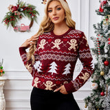 New Winter 2025 Christmas Women's Sweater Jacquard Print Full Sleeve O Neck Casual Soft Knitwear Merry Xmas Female Pullover Top 6