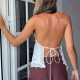 New Women Embroidery Halter Fashion Elegant Crop Tie Top Woman 2025 Sleeveless Backless Short Tops Women Sexy Elegant Party Top 1
