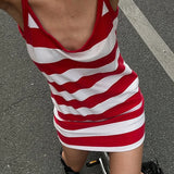Nibber Striped Print Dress Women Low-Neck Sleeveless Skinny High Street Summer Fashion Simple Classic Sexy Midnight Mini Bodycon 4