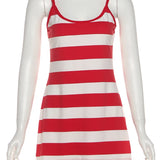 Nibber Striped Print Dress Women Low-Neck Sleeveless Skinny High Street Summer Fashion Simple Classic Sexy Midnight Mini Bodycon 5