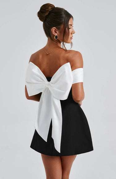 Noir Bloom Mini Dress - Black/White 3