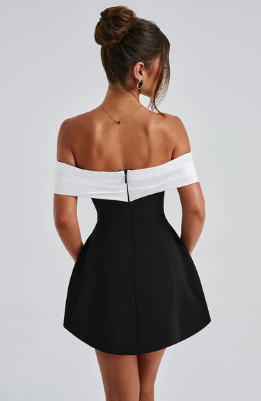 Noir Bloom Mini Dress - Black/White 5