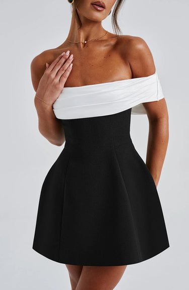 Noir Bloom Mini Dress - Black/White 7