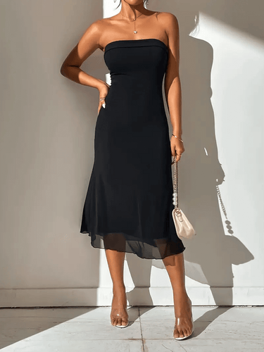 Off Shoulder Bodycon Midi Dress – Strapless Bandeau Formal Dress for Wedding Guests and Cocktail Parties, Comfortable Elastic Fabric 2