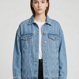 Oversized Denim Jacket with Classic Button-Front Design 0