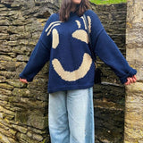 Oversized sweaters with smiley face design 0