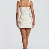 Paulette White Ruched Bodycon Mini Dress 1