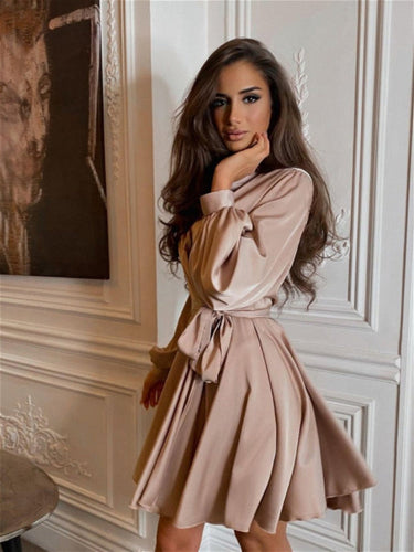 Pauline | Satin dress - Long-sleeved ruffles 2