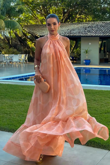 Printed Halter Neck Maxi Dress 0