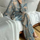 Printed Women's Co-Ord Set with Tie-Up Waist, Wide-Leg Trousers, and Lapel Collar - Versatile Two Piece Set for Day to Evening 1