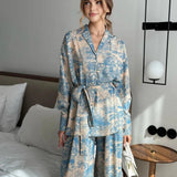 Printed Women's Co-Ord Set with Tie-Up Waist, Wide-Leg Trousers, and Lapel Collar - Versatile Two Piece Set for Day to Evening 3