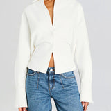 Rhia Crepe Draped Button Down Shirt 0