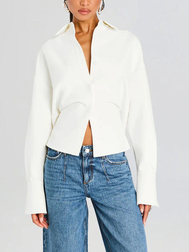 Rhia Crepe Draped Button Down Shirt 0