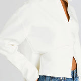 Rhia Crepe Draped Button Down Shirt 1