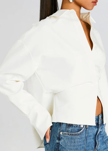 Rhia Crepe Draped Button Down Shirt 1