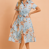 Rosa Midi Shirt Dress – Elegant Belted Design with Front Slit for Summer Outings 0