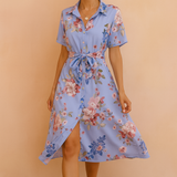 Rosa Midi Shirt Dress – Elegant Belted Design with Front Slit for Summer Outings 1