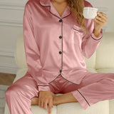 Satin Pajama Set | Long Sleeve | Buttoned | Lounge Set | Women's Sleepwear 6
