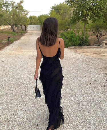 Semi-Sheer Ladder Ruffle Zippered Maxi Dress 5