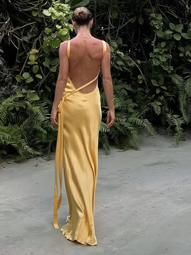 Semi-Sheer Satin Asymmetrical One Shoulder Maxi Dress 2