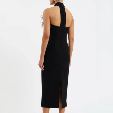 Sexy Backless Feather Embellished Diamond Embedded Floral Wrap Dress Mid-Length Sleeveless Gown Tight Fit Mid Waist Zipper 1
