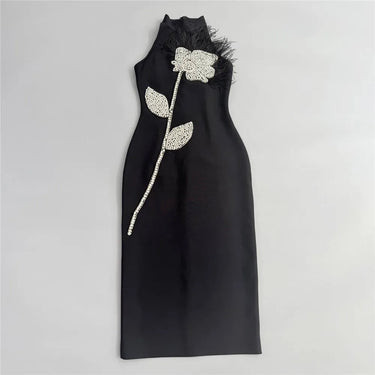 Sexy Backless Feather Embellished Diamond Embedded Floral Wrap Dress Mid-Length Sleeveless Gown Tight Fit Mid Waist Zipper 3