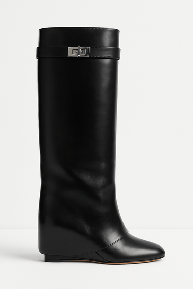 Shark Lock Knee-High Leather Boots 0