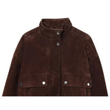 Short Jacket in Suede-Look with Stand Collar and Defined Waist 6