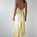 Sophia V-Neck Evening Dress – Elegant Satin Midi for Formal Weddings and Special Occasions 4