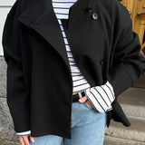 Stand Collar Women Winter Woolen Coats 2025 Autumn Single Breasted Loose Female Long Sleeve Jacket Office Lady Street Short Coat 1