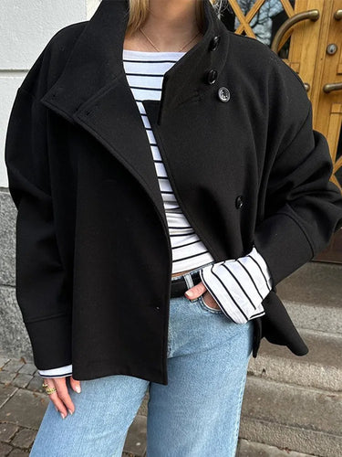 Stand Collar Women Winter Woolen Coats 2025 Autumn Single Breasted Loose Female Long Sleeve Jacket Office Lady Street Short Coat 1