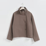 Stand Collar Women Winter Woolen Coats 2025 Autumn Single Breasted Loose Female Long Sleeve Jacket Office Lady Street Short Coat 10