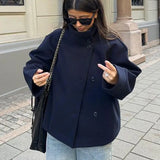 Stand Collar Women Winter Woolen Coats 2025 Autumn Single Breasted Loose Female Long Sleeve Jacket Office Lady Street Short Coat 3