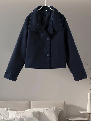 Stand Collar Women Winter Woolen Coats 2025 Autumn Single Breasted Loose Female Long Sleeve Jacket Office Lady Street Short Coat 4