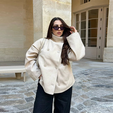 Stand Collar Women Winter Woolen Coats 2025 Autumn Single Breasted Loose Female Long Sleeve Jacket Office Lady Street Short Coat 8
