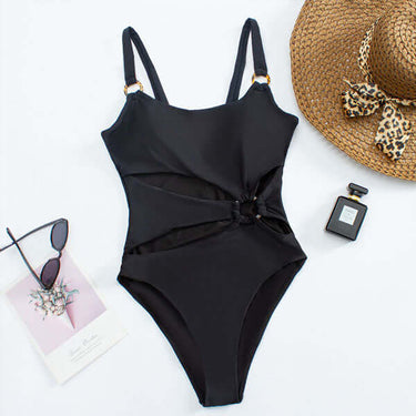Straight Neck Swimsuit with Open Front and Decorative Rings 2