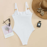 Straight Neck Swimsuit with Open Front and Decorative Rings 4