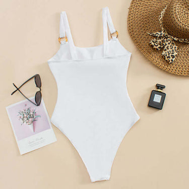 Straight Neck Swimsuit with Open Front and Decorative Rings 4