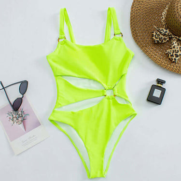 Straight Neck Swimsuit with Open Front and Decorative Rings 7