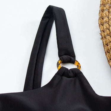 Straight Neck Swimsuit with Open Front and Decorative Rings 8
