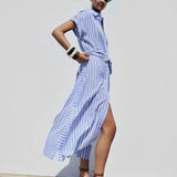 Striped Linen-Blend Maxi Dress with Belt 1