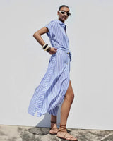 Striped Linen-Blend Maxi Dress with Belt 1